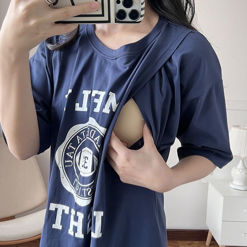 Summer Clothing For Women - Nursing Dress Pregnant Breastfeeding Long T-Shirt