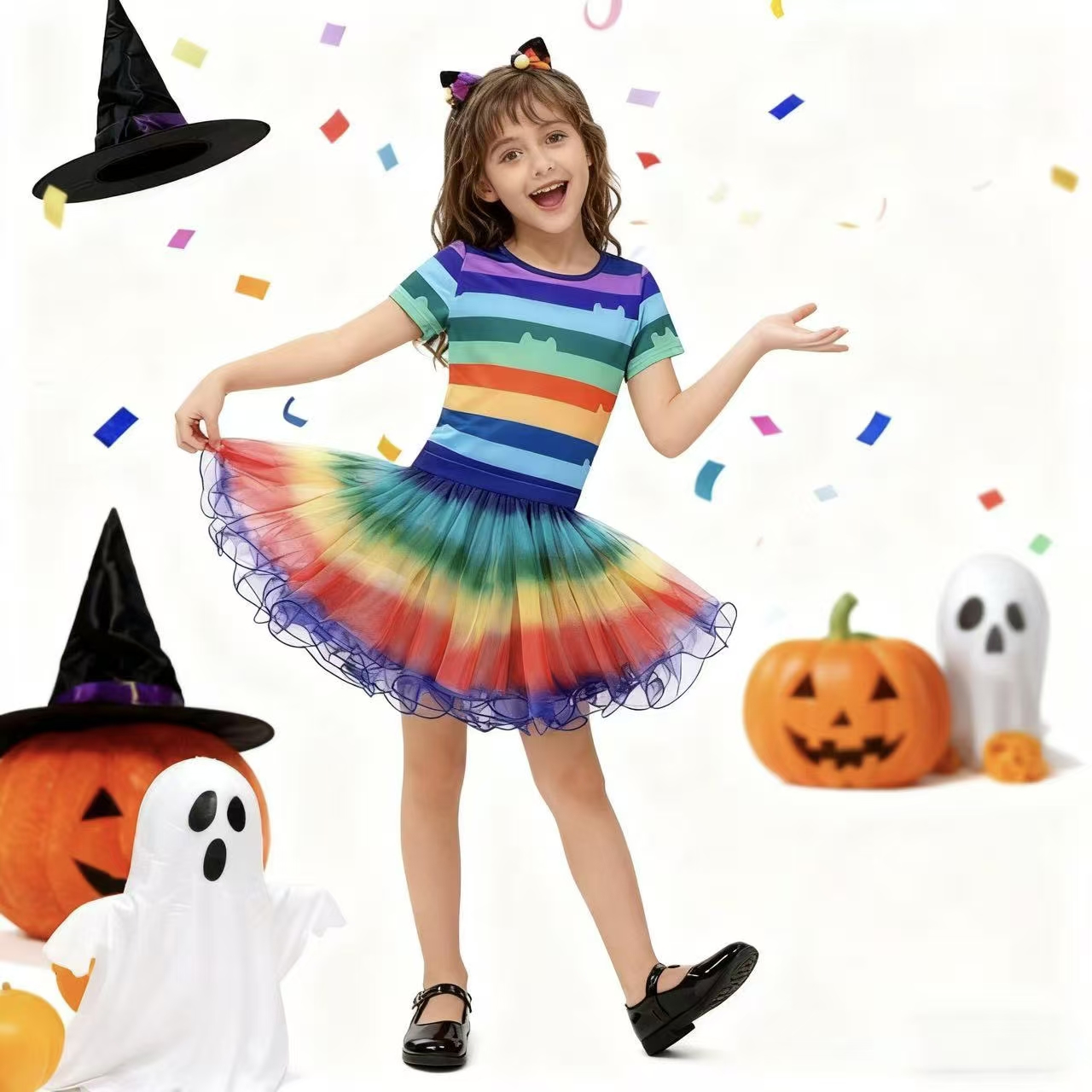 Summer Clothing Kids - Girls Rainbow Striped T-Shirt Tutu Skirt