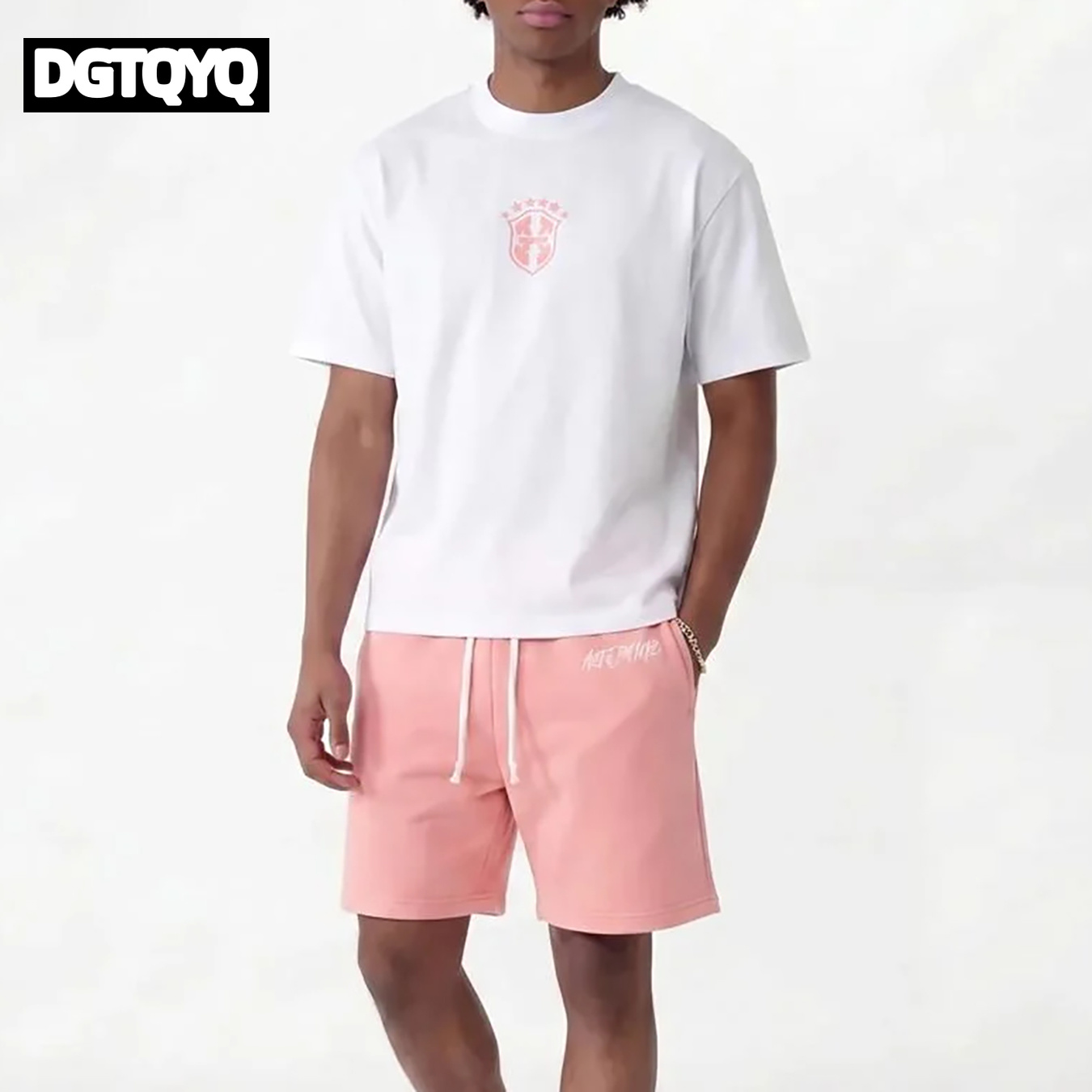 Summer Clothing Petite - Man's Summer New Pink Embroidered Casual