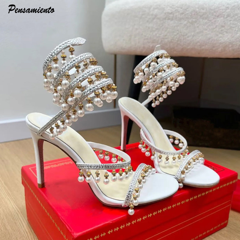 Summer Clothing Petite - Luxury Rhinestones Pearls Tassels Women Gladiator