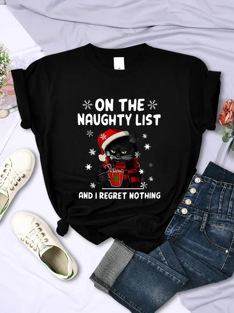 Summer Clothing List - CHRISTMAS Female T-Shirts SANTA CAT ON