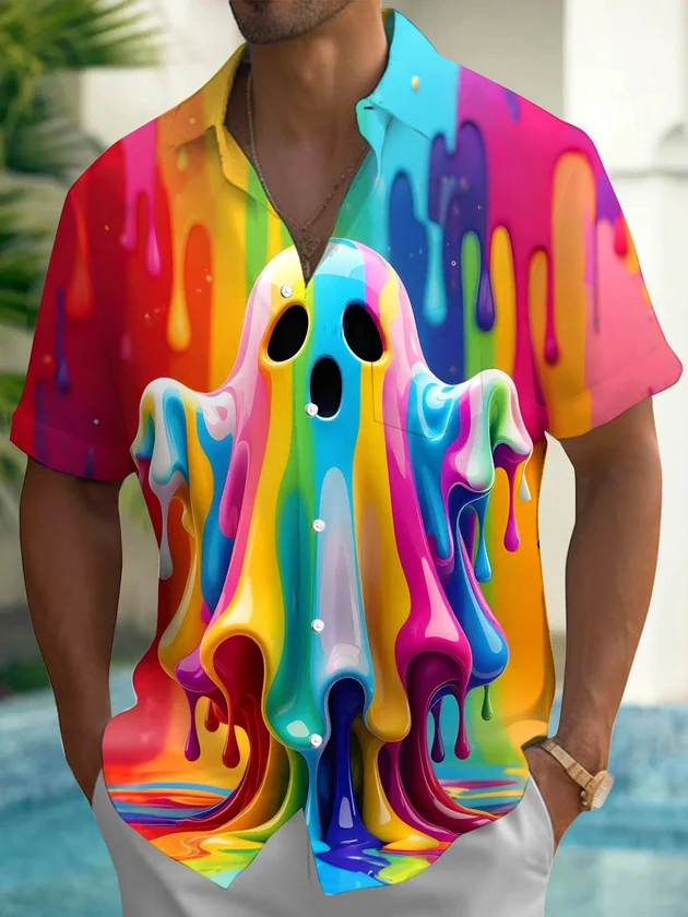 Summer Clothing Drip - 2026 Halloween Men's Shirt Rainbow Dripping