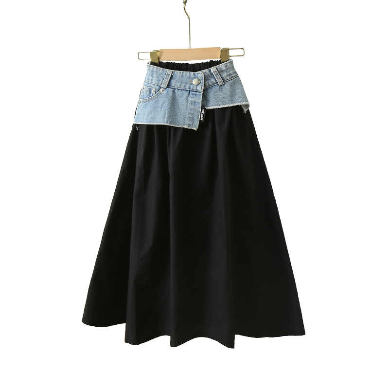 Summer Clothing For Teen Girls - Korean Child Long Patchwork Denim Skirt