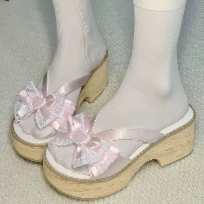 Sweet Bow Wood Grain Thick Bot - đánh giá và giá Summer Clothing Petite