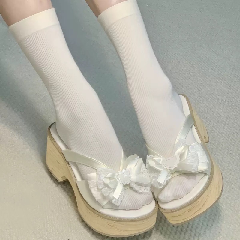 Sweet Bow Wood Grain Thick Bot - đánh giá và giá Summer Clothing Petite