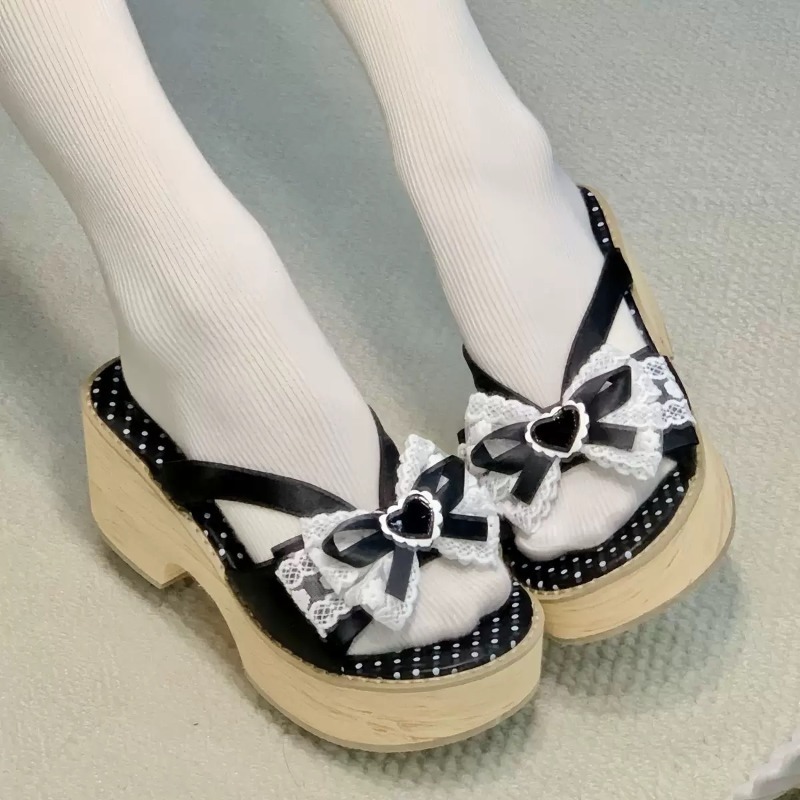 Sweet Bow Wood Grain Thick Bot - đánh giá và giá Summer Clothing Petite