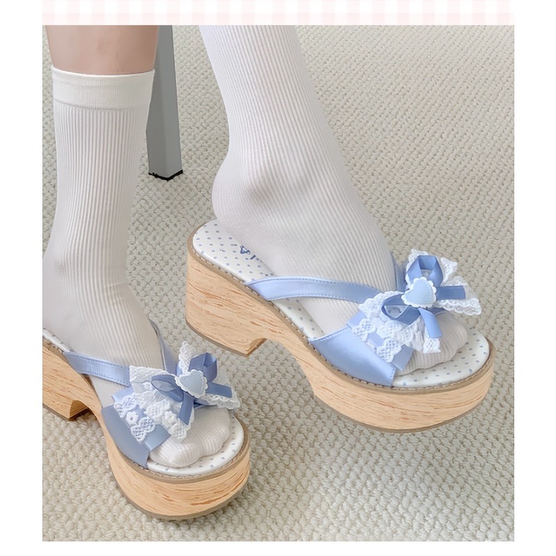 Sweet Bow Wood Grain Thick Bot - đánh giá và giá Summer Clothing Petite